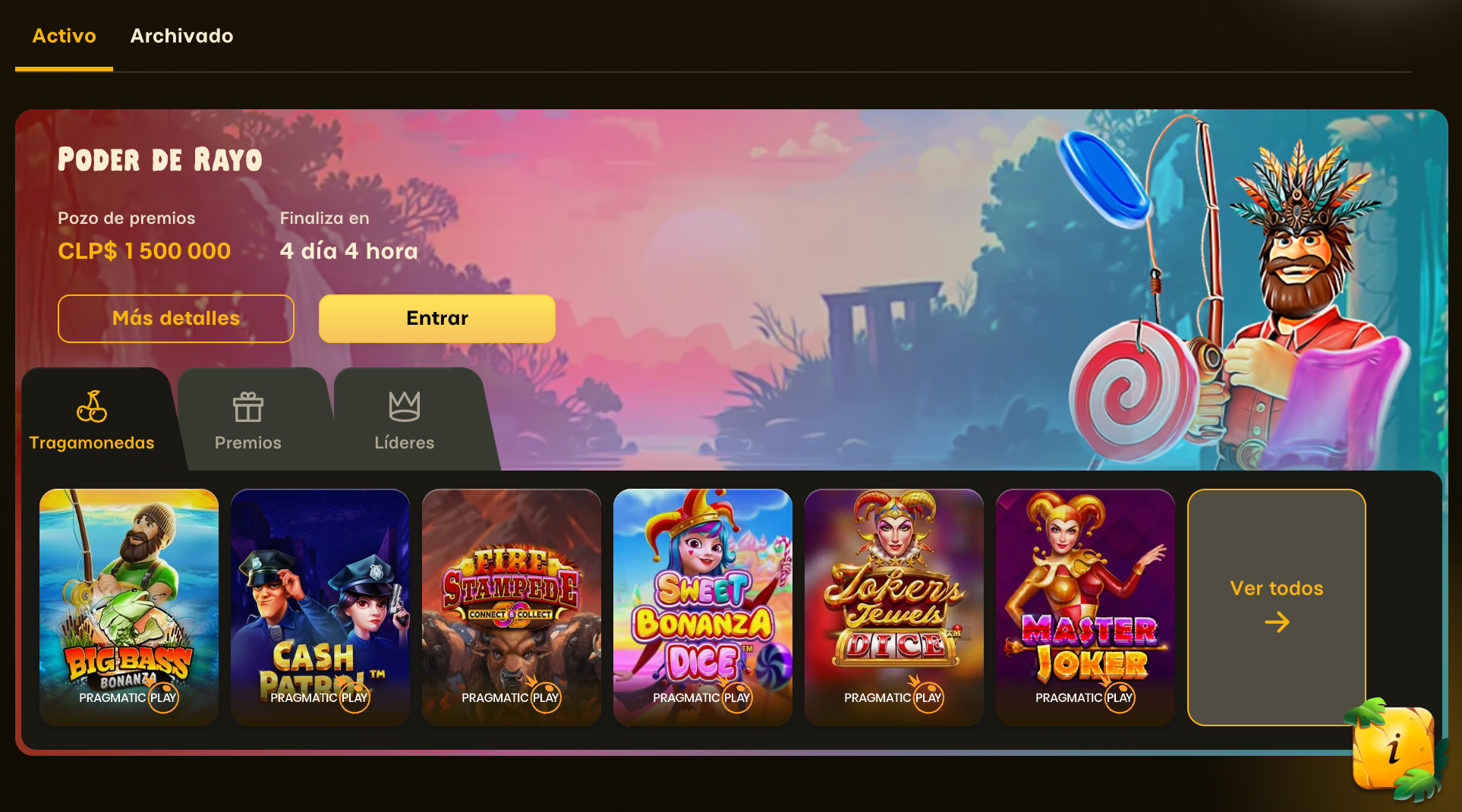 Poder de Rayo slot - tragamonedas con jackpot progresivo en casinos Chile